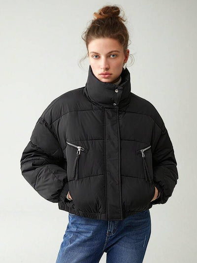 Leoza - Schwarze Oversized-Pufferjacke mit Reißverschluss