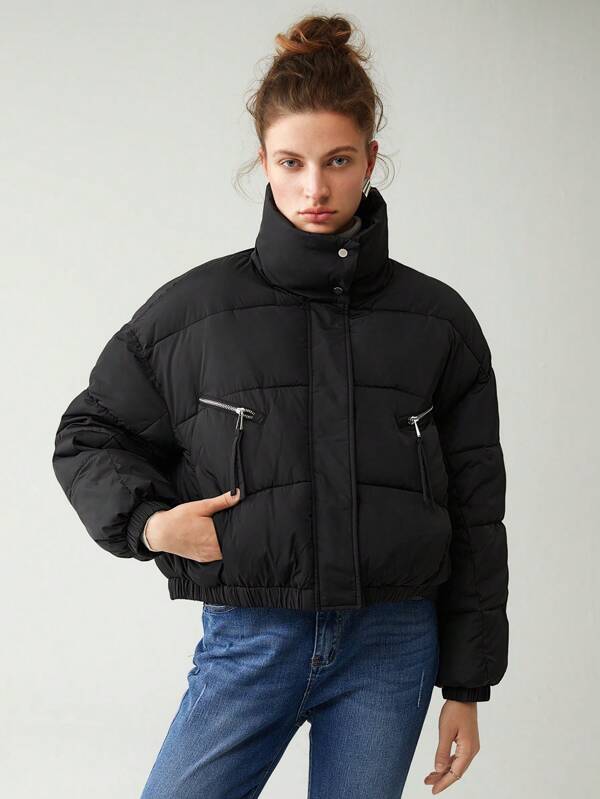 Leoza - Schwarze Oversized-Pufferjacke mit Reißverschluss