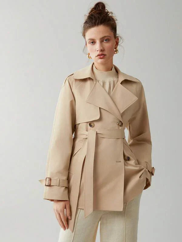 Leoza - Kaki Trenchcoat met Epauletten en Riem