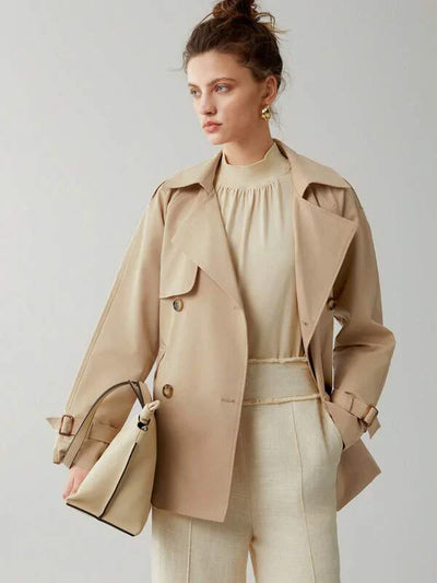 Leoza - Kaki Trenchcoat met Epauletten en Riem