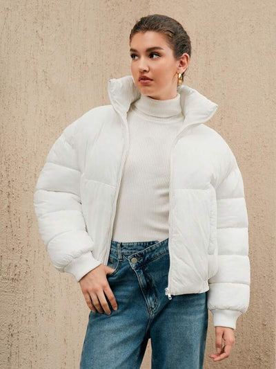 Leoza - Weiße Oversized-Pufferjacke mit Reißverschluss