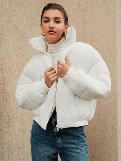 Leoza - Weiße Oversized-Pufferjacke mit Reißverschluss